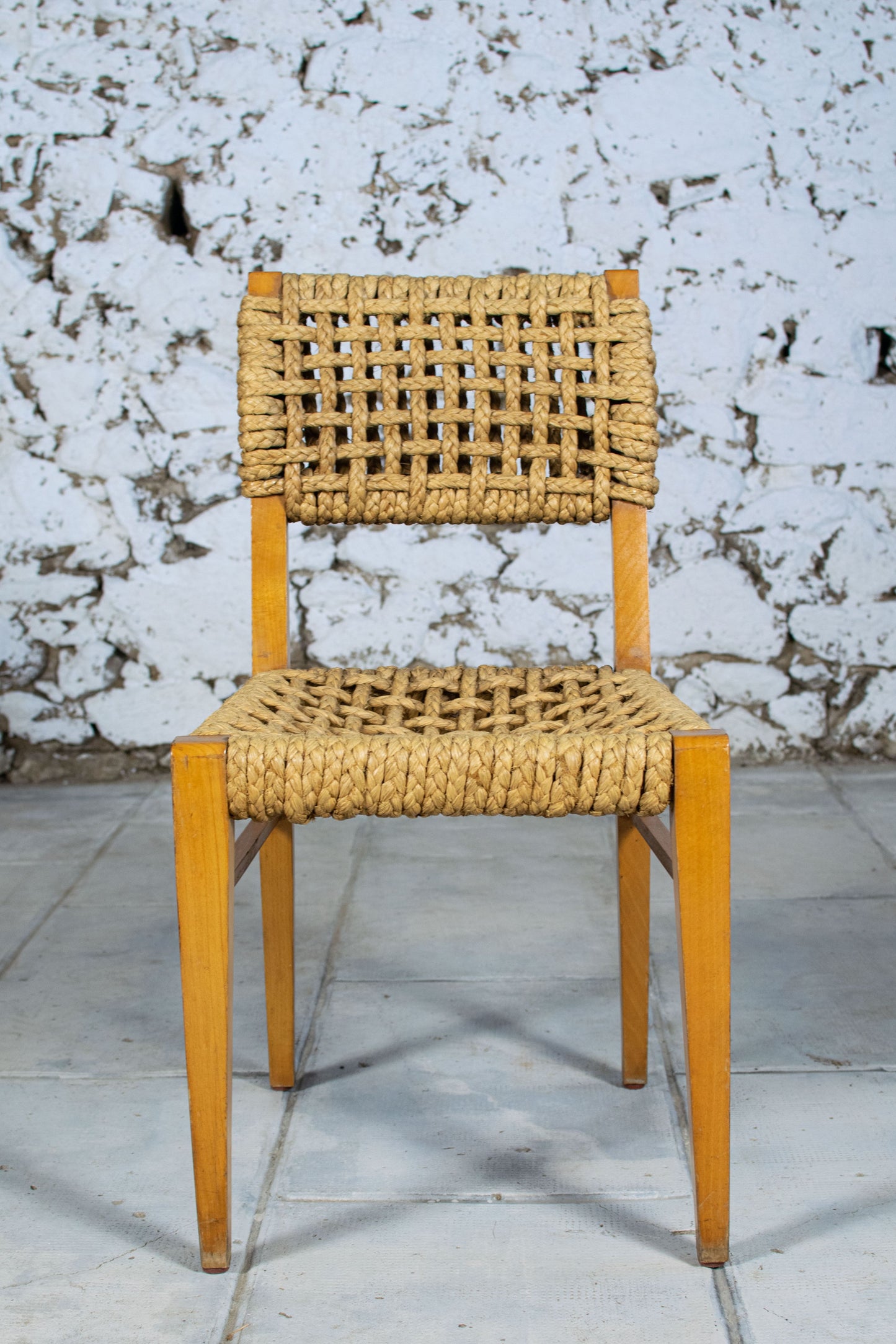 Chaise corde et bois par Audoux Minet pour Vibo, 1950