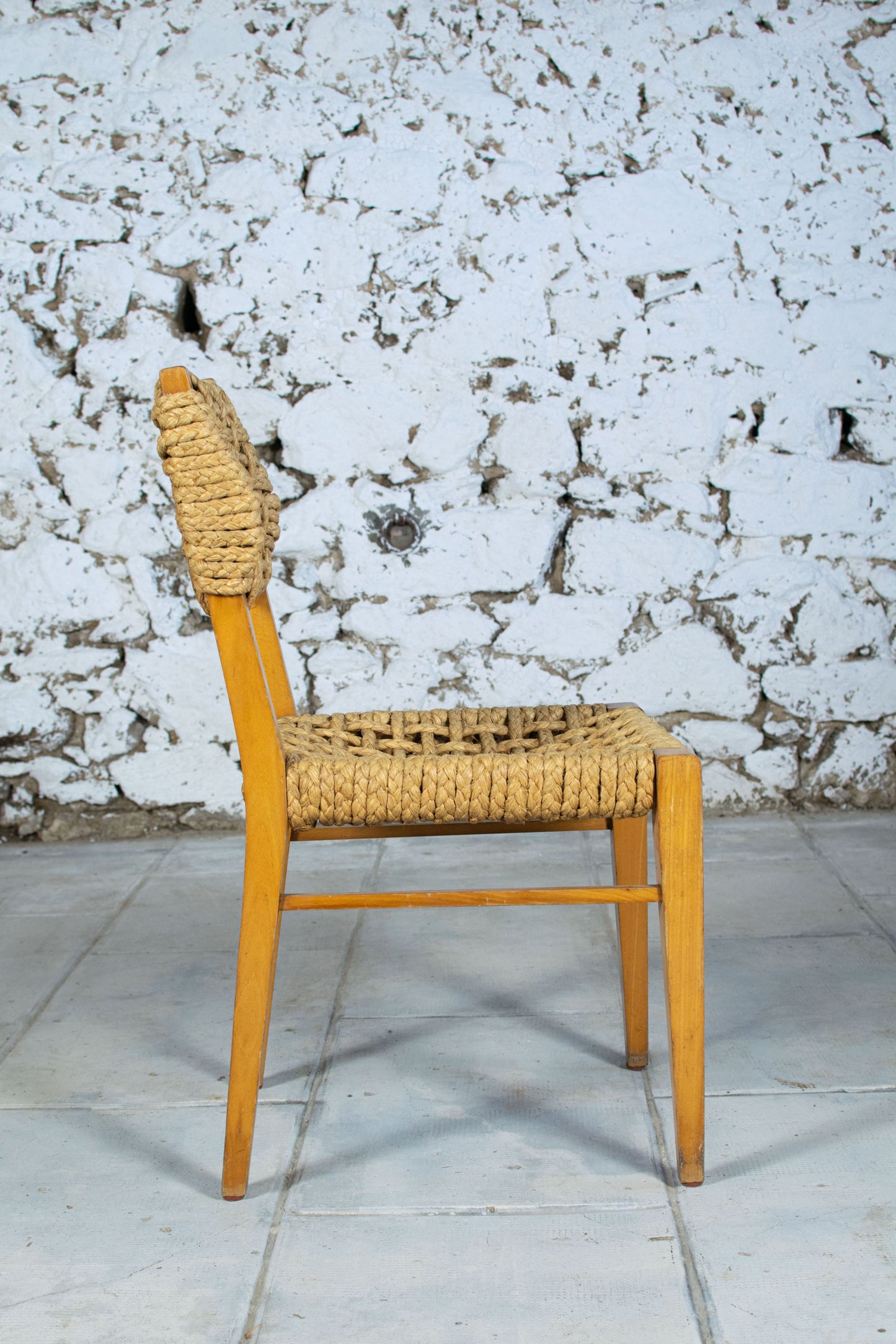 Chaise corde et bois par Audoux Minet pour Vibo, 1950