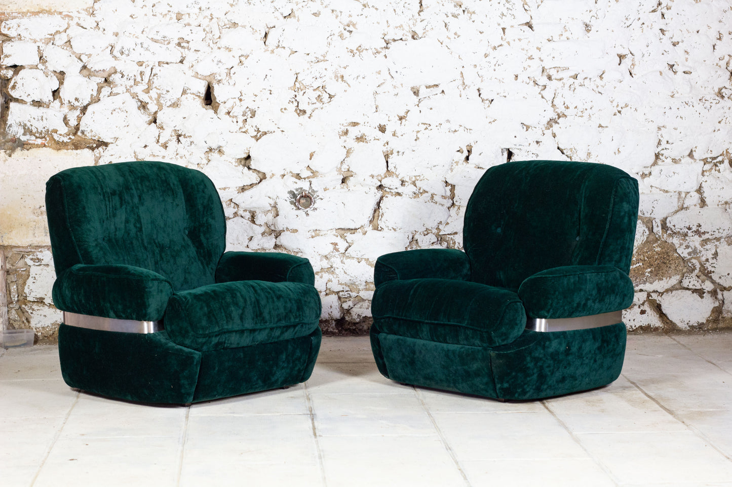 Fauteuil "space age" velours vert de Beka, 1970