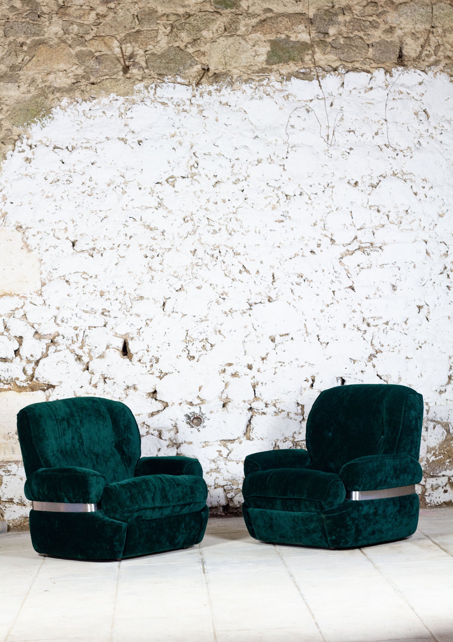 Fauteuil "space age" velours vert de Beka, 1970