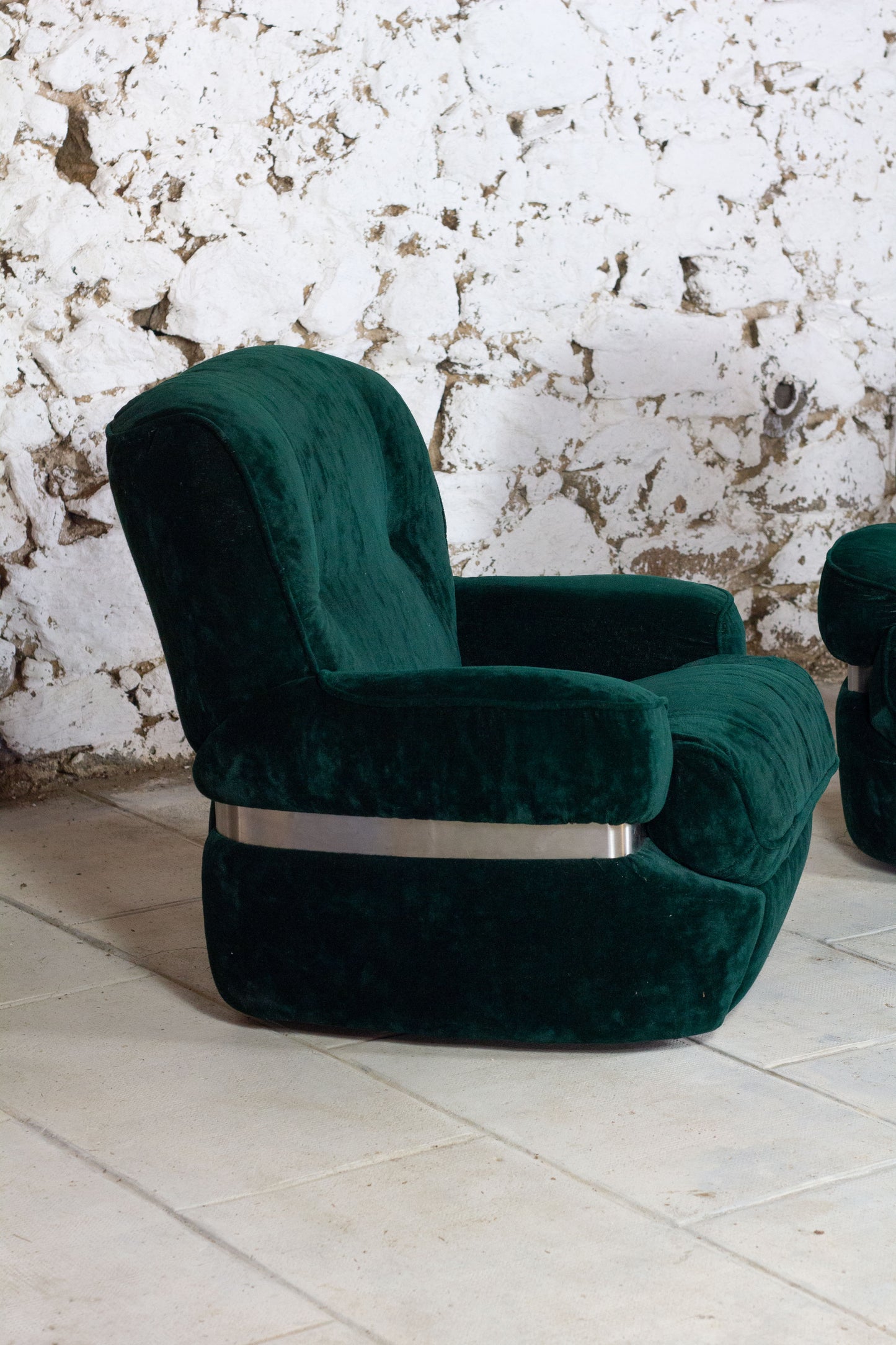 Fauteuil "space age" velours vert de Beka, 1970