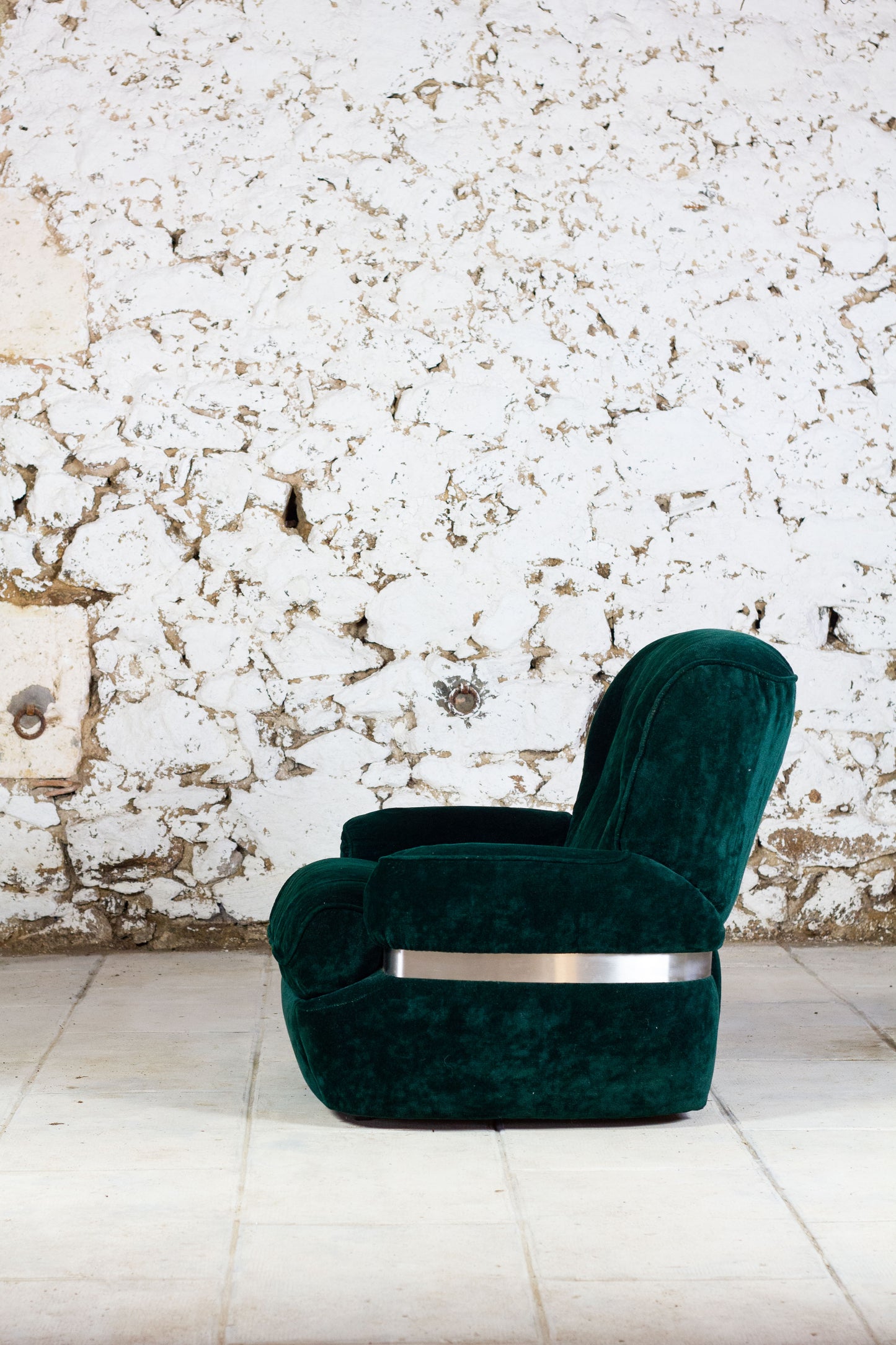 Fauteuil "space age" velours vert de Beka, 1970