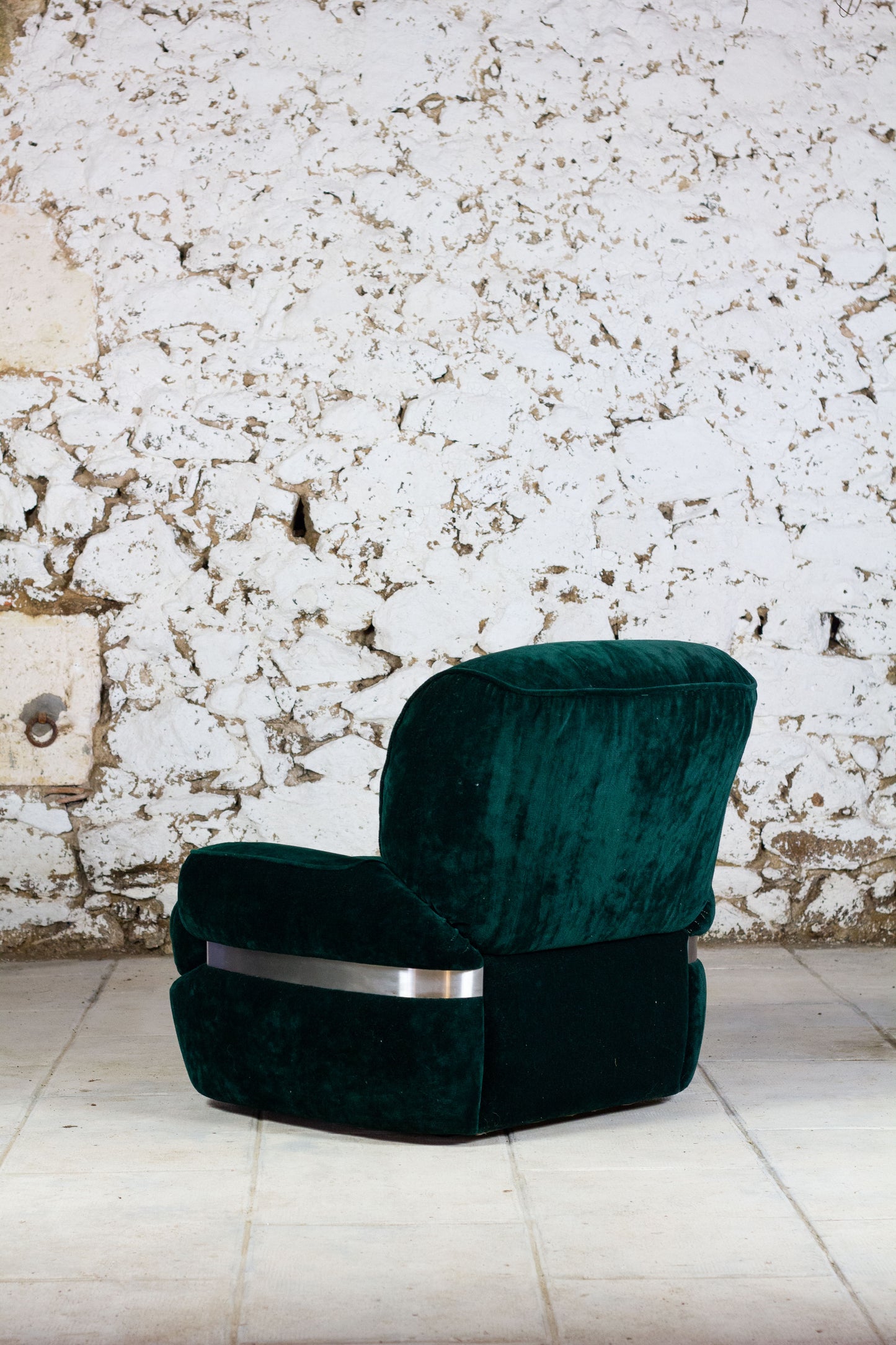 Fauteuil "space age" velours vert de Beka, 1970