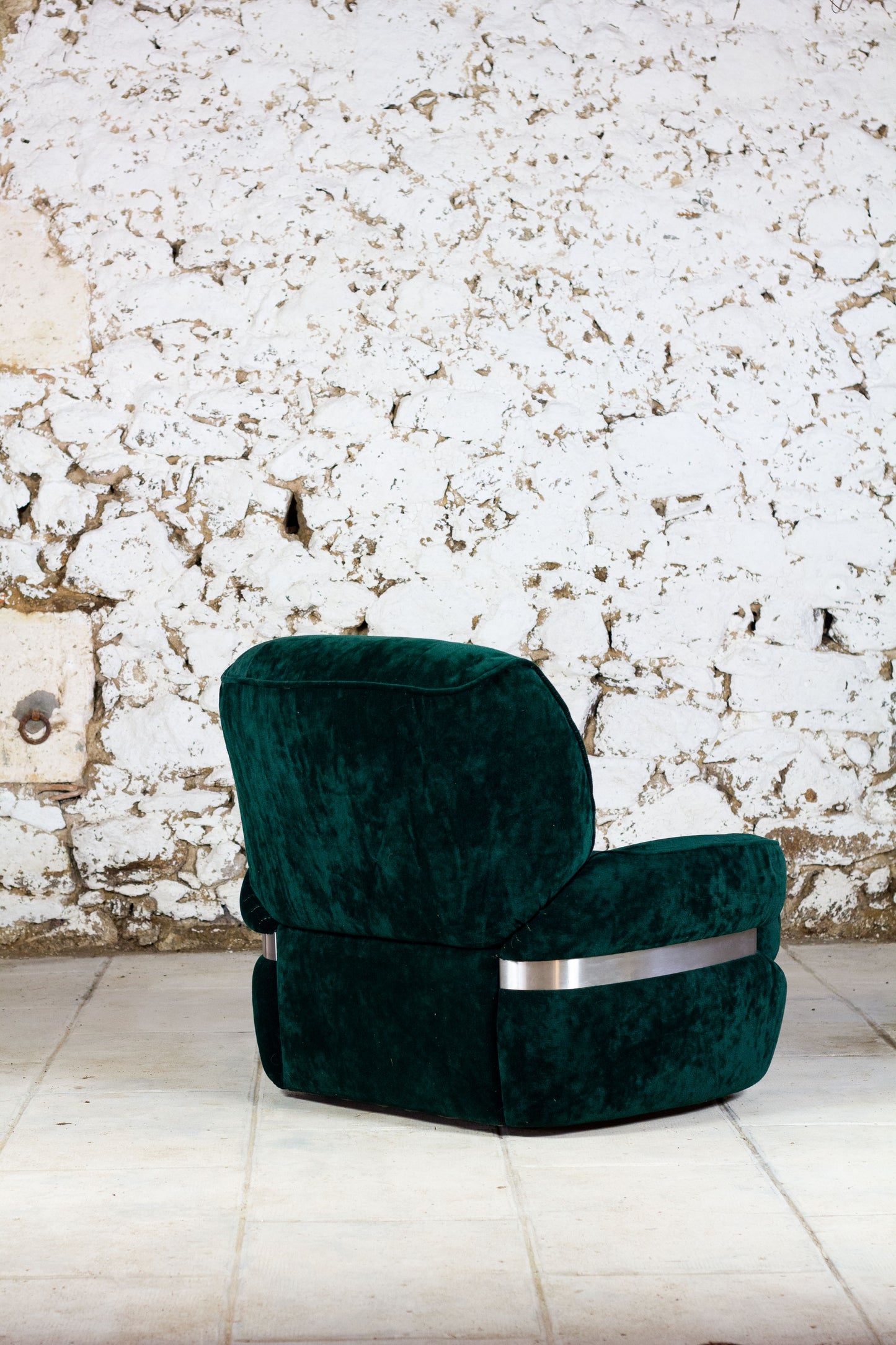 Fauteuil "space age" velours vert de Beka, 1970