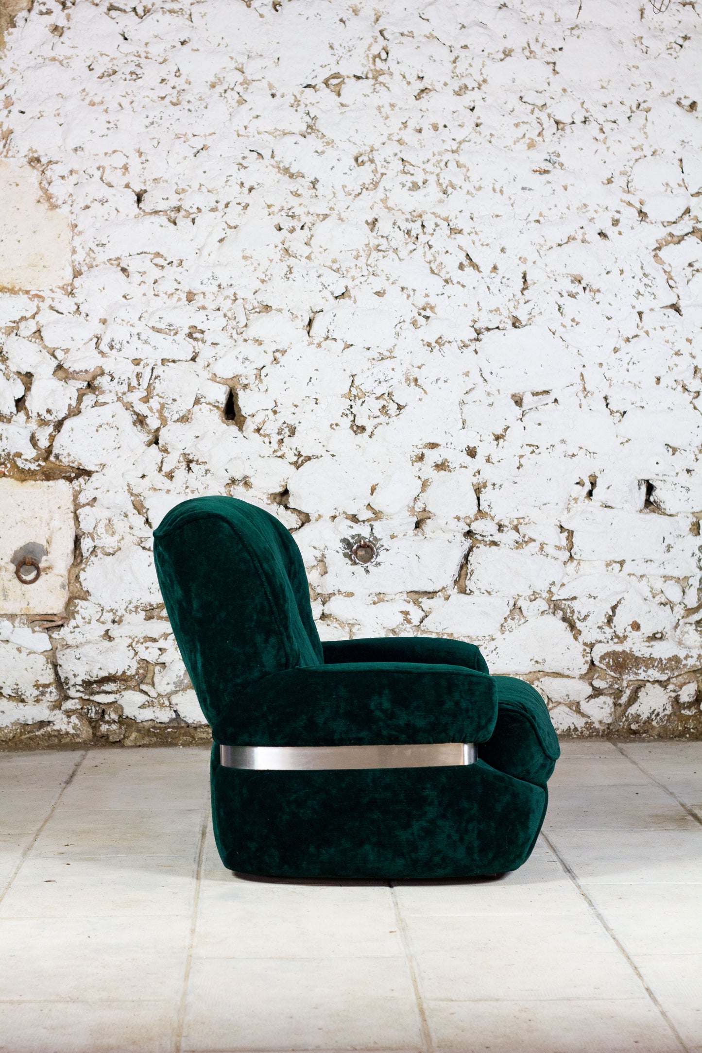 Fauteuil "space age" velours vert de Beka, 1970