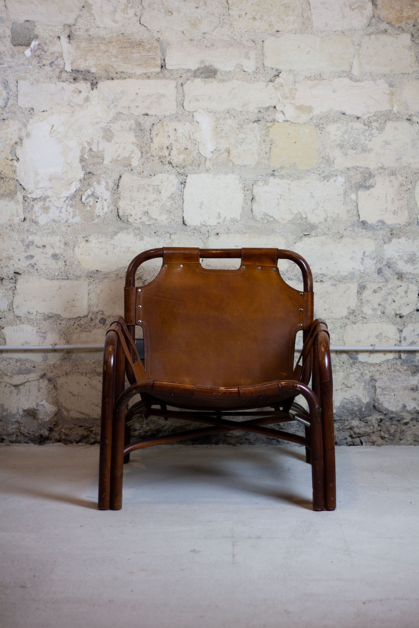 Fauteuil "safari" en cuir et bambou par Tito Agnoli, 1960