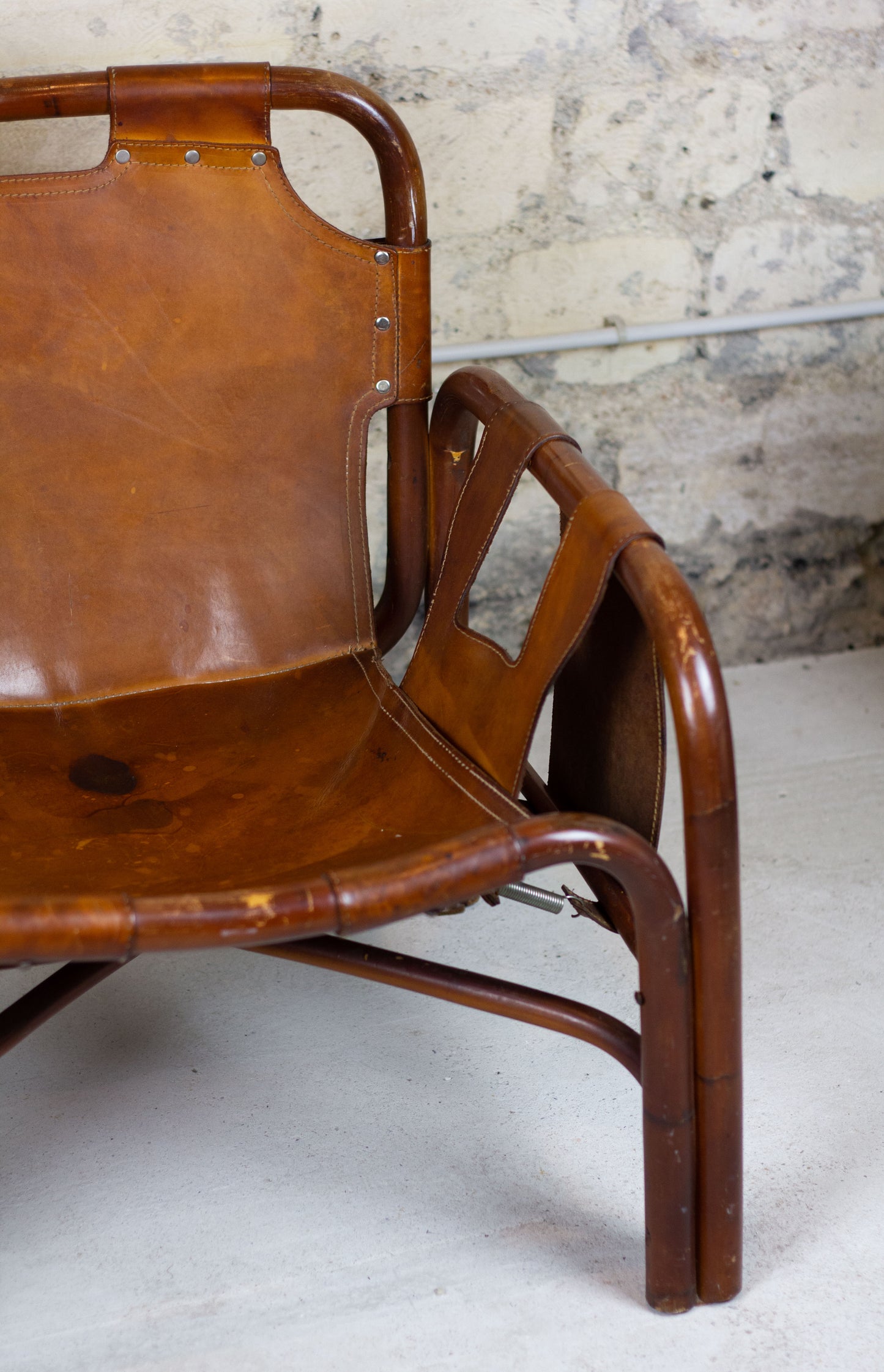 Fauteuil "safari" en cuir et bambou par Tito Agnoli, 1960