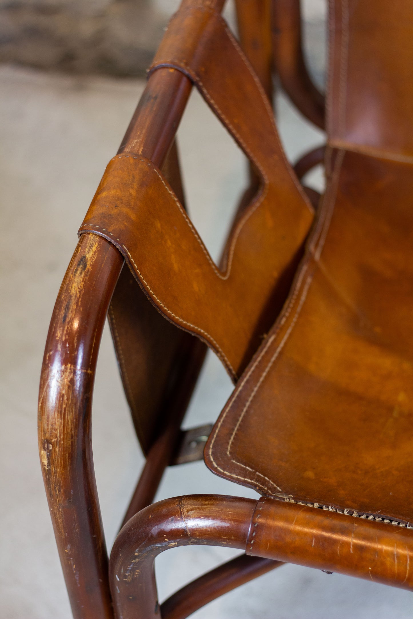 Fauteuil "safari" en cuir et bambou par Tito Agnoli, 1960