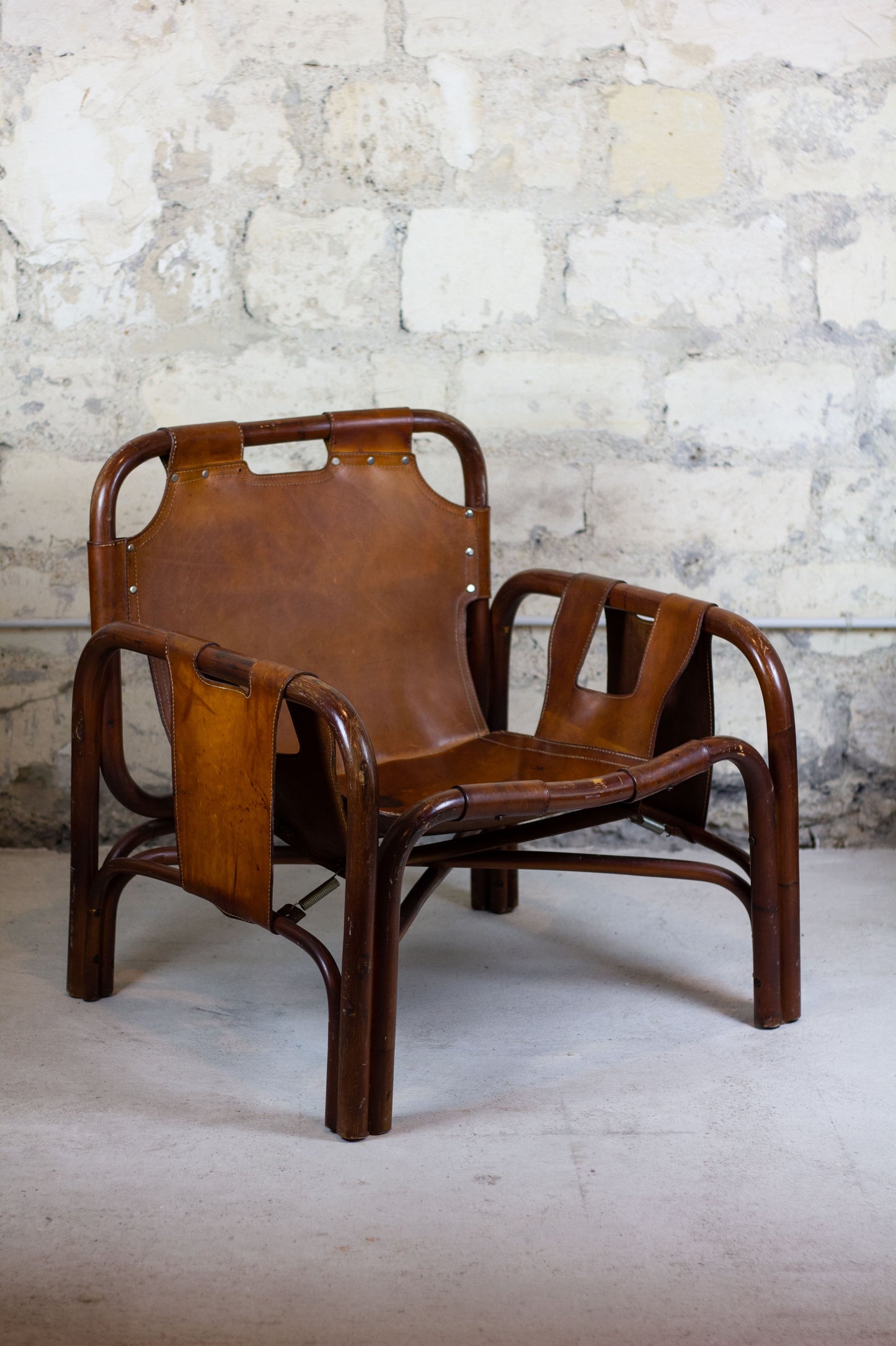 Fauteuil "safari" en cuir et bambou par Tito Agnoli, 1960