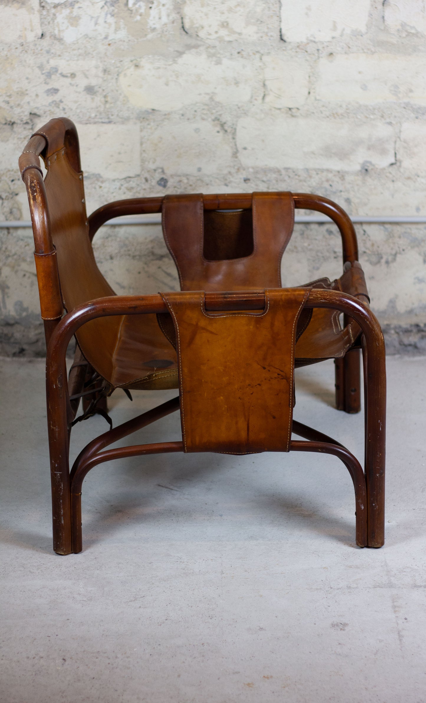 Fauteuil "safari" en cuir et bambou par Tito Agnoli, 1960