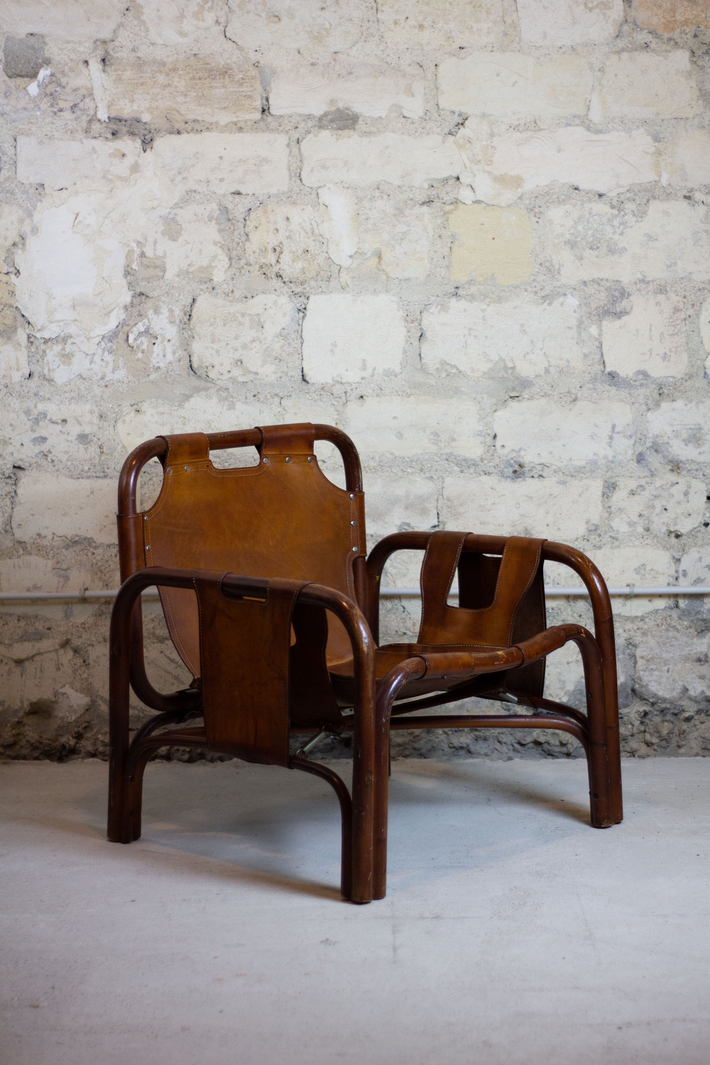 Fauteuil "safari" en cuir et bambou par Tito Agnoli, 1960