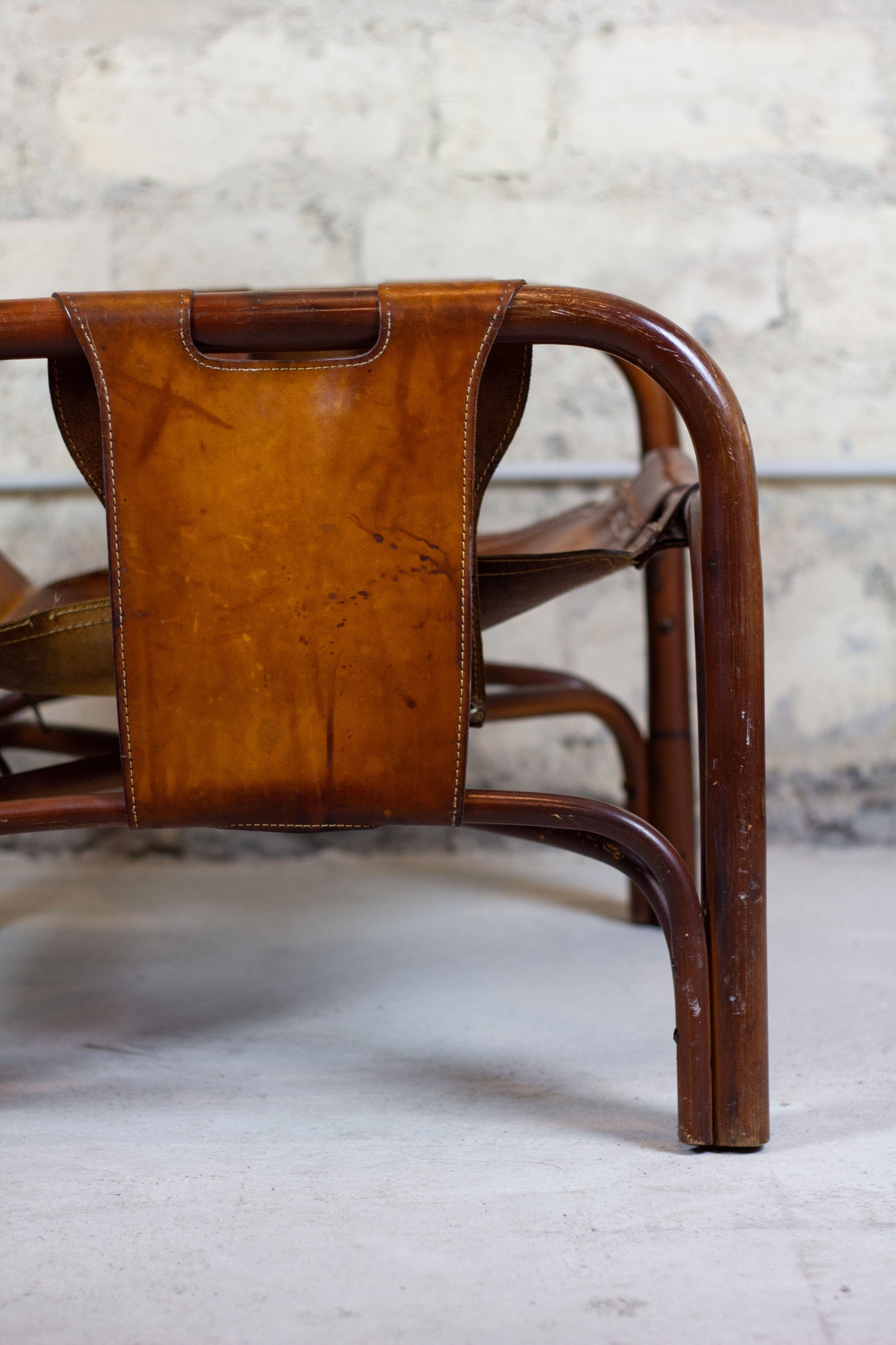 Fauteuil "safari" en cuir et bambou par Tito Agnoli, 1960