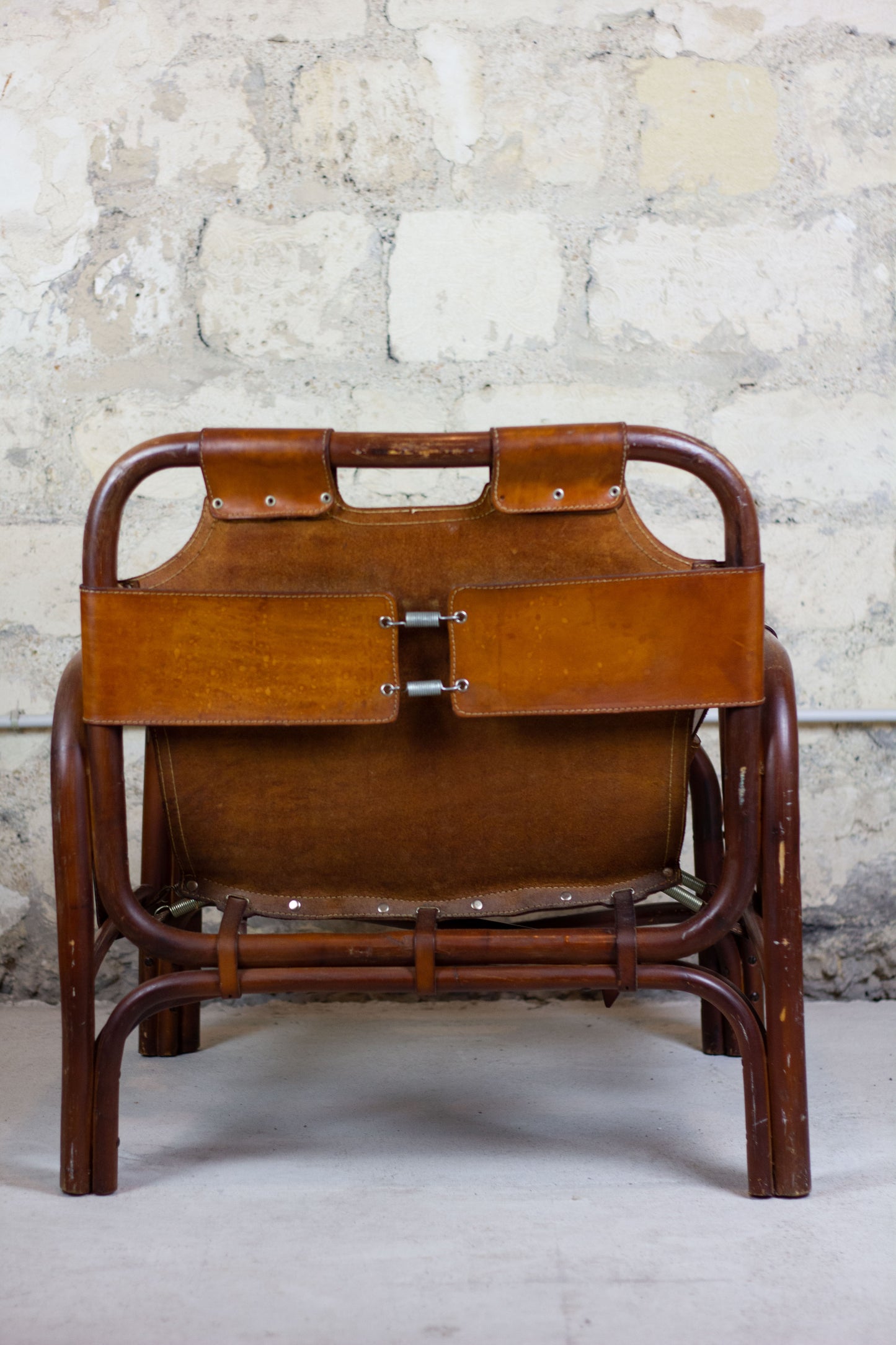 Fauteuil "safari" en cuir et bambou par Tito Agnoli, 1960