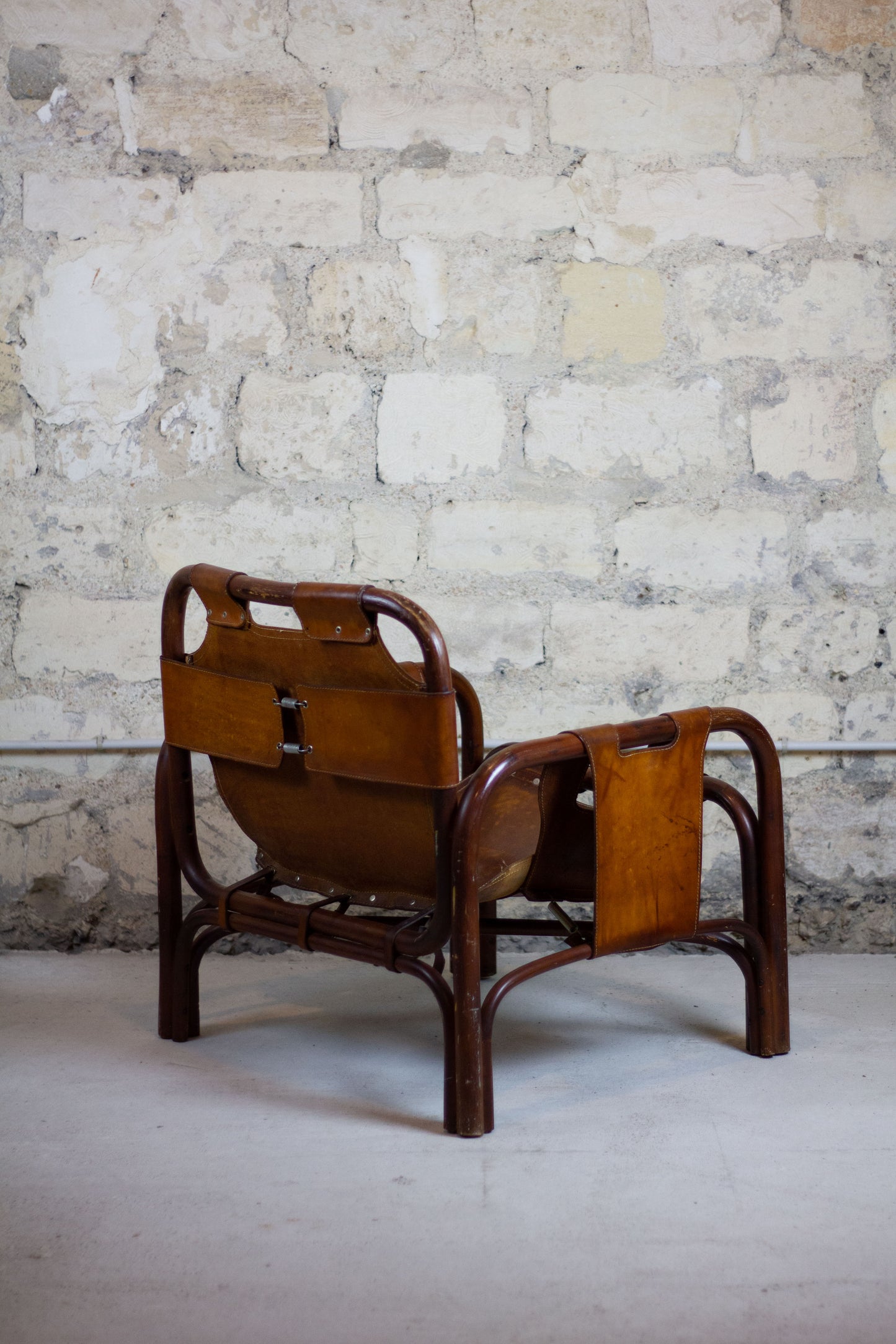 Fauteuil "safari" en cuir et bambou par Tito Agnoli, 1960