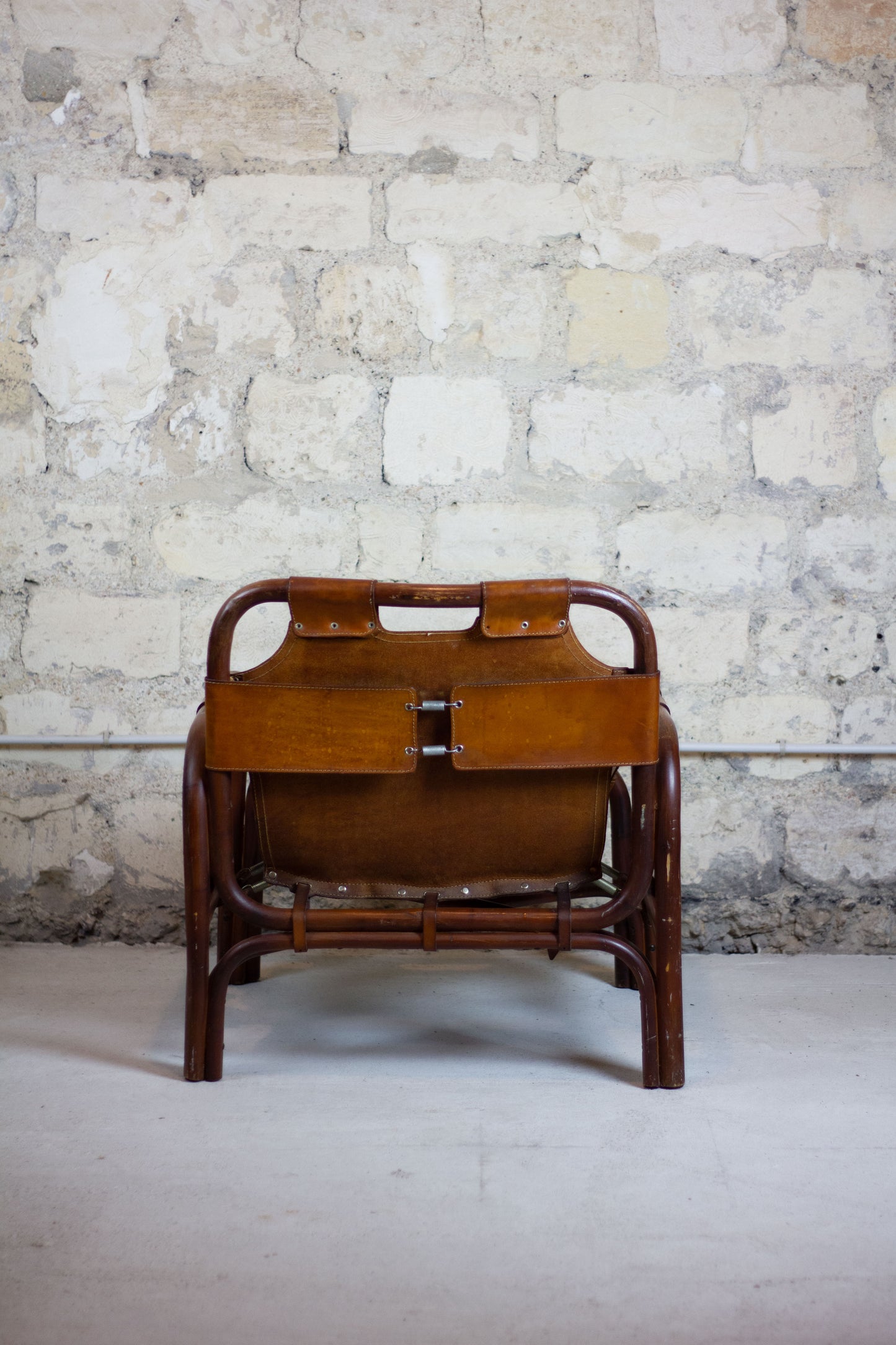 Fauteuil "safari" en cuir et bambou par Tito Agnoli, 1960